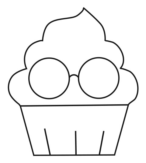A logo of a cupcake with round-framed glasses.